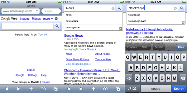 Google Instant je zasad dostupan za iOS 4 i Android 2.2