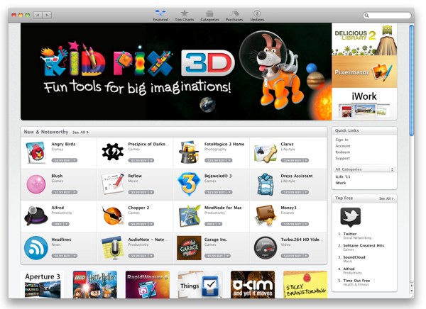 Naslovnica Mac App Storea identična je iTunes Storeu za iPhone, iPod Touch i iPad aplikacije.