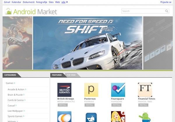 Android Market kao web stranica.