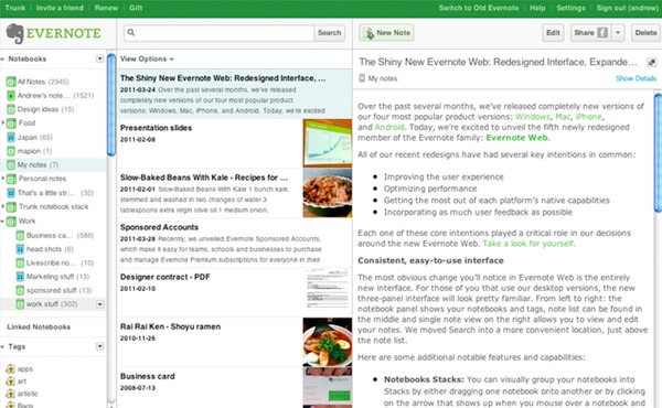 Evernoteova nova web aplikacija...