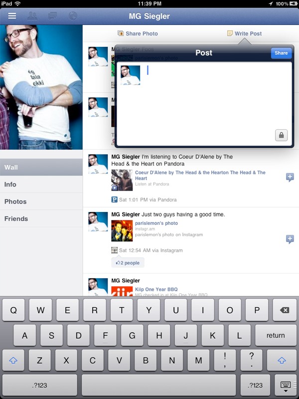 Facebook za iPad (Preuzeto s Techcruncha)
