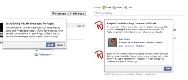 Facebook privatne poruke za fan stranice.
