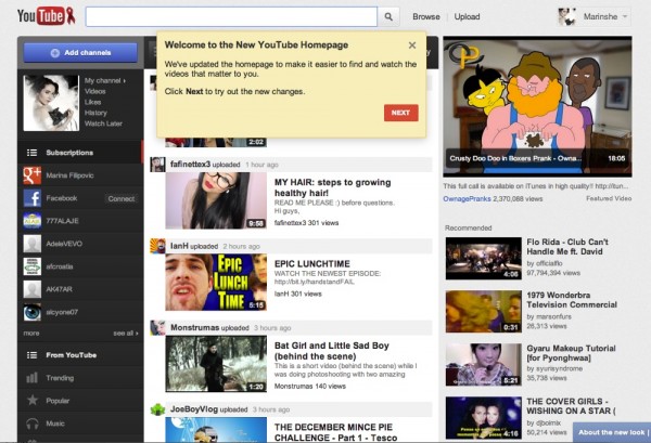 Kako u praksi izgleda nova YouTubeova naslovnica.