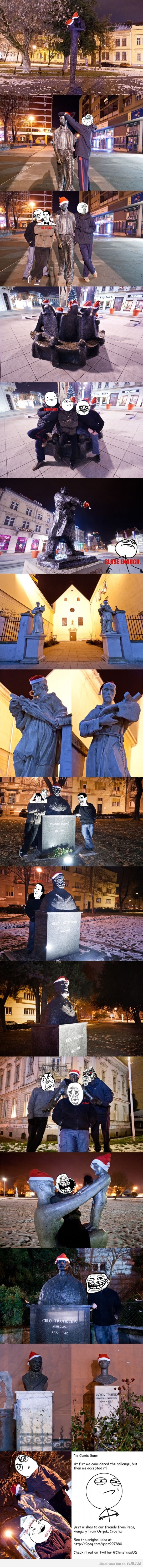 Osječki kipovi s kapama (Preuzeto s 9gaga)