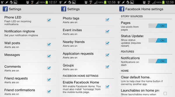 Facebook Home - postavke (Screenshot: Željko Marčec)
