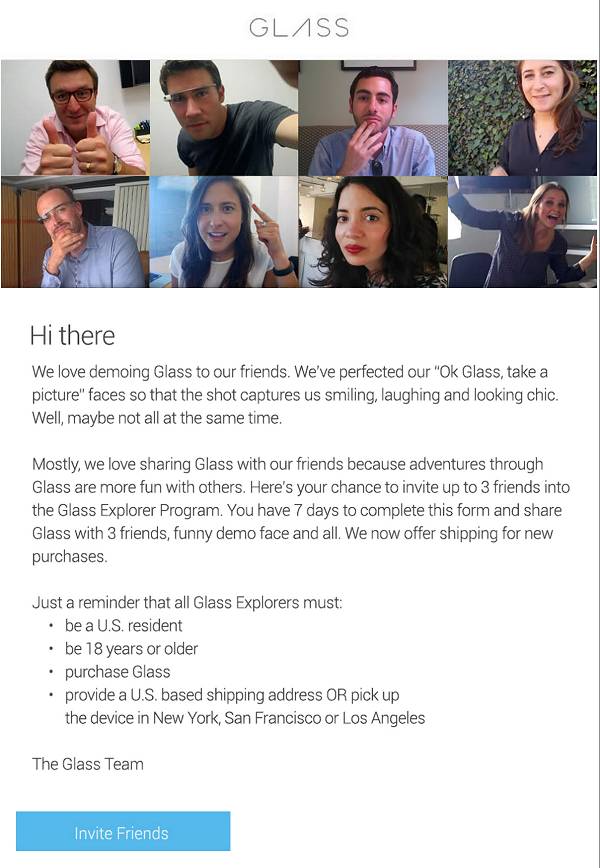 Odabrani korisnici uređaja Google Glass sada mogu pozvati prijatelje da im se pridruže (slika preuzeta shttp://9to5google.com/)