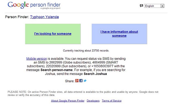 Informacije iz Google Person Finder alata mogu se pretraživati preko web ili mobilne aplikacije ili zatražiti SMS porukom