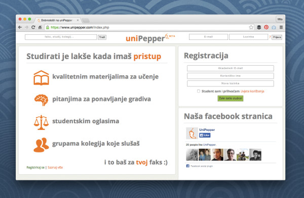 Registracija je moguća samo putem studentskog e-maila.