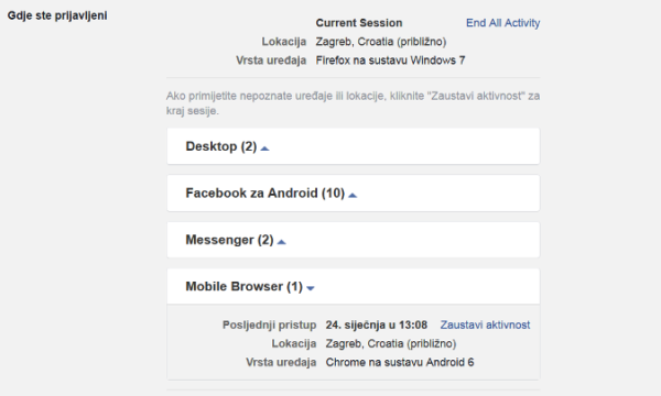 facebook sigurnost upute